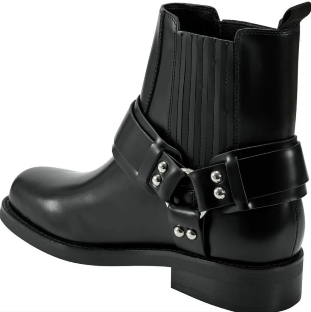 Marc Fisher Mizzi Moto Boots Harness Designer Leather Celebrity #42 - Picture 1 of 13